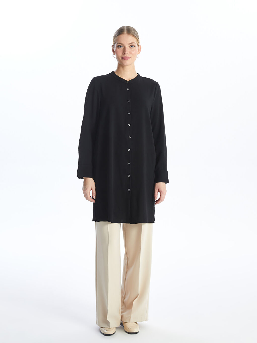 Siyah Kadın Düz Gömlek Tunik-2