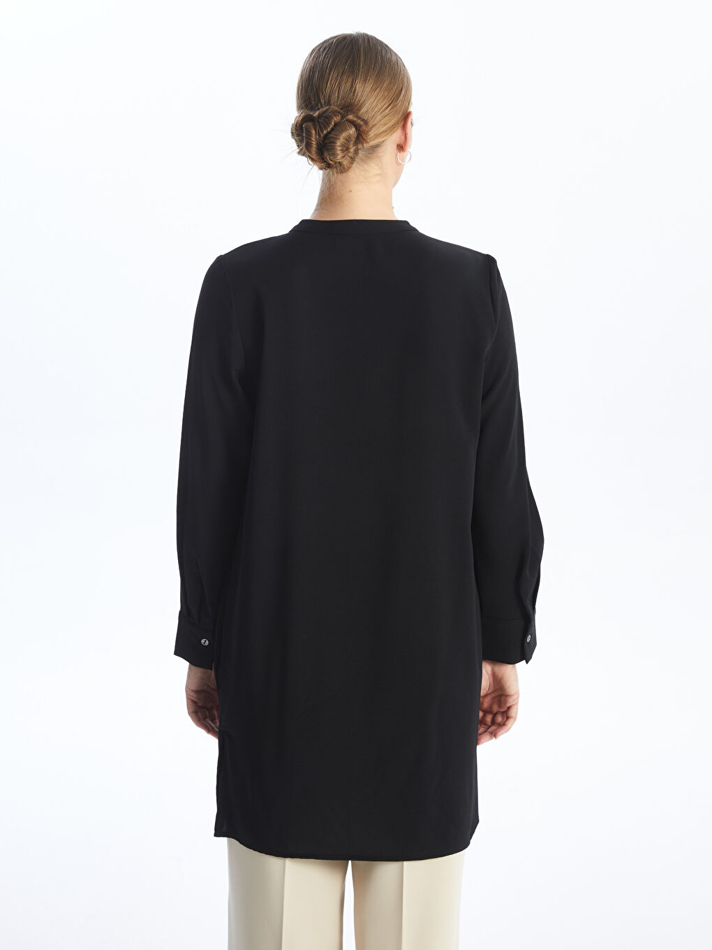Siyah Kadın Düz Gömlek Tunik-4