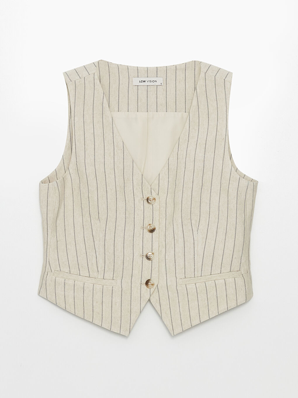 LCW Vision V-Neck Striped Linen Blend Women's Classic Waistcoat -S4I800Z8-ELZ