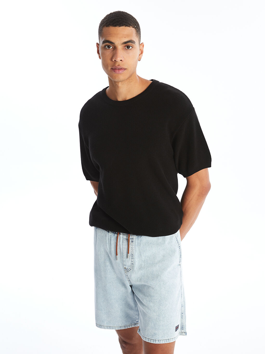 İndigo Rahat Kalıp Erkek Jean Şort-3