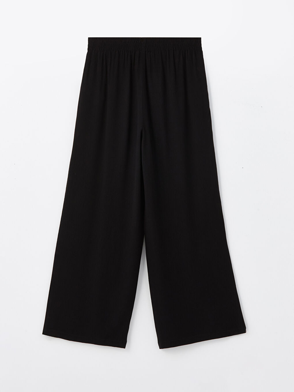 Siyah Beli Lastikli Düz Geniş Paça Kadın Pantolon-4