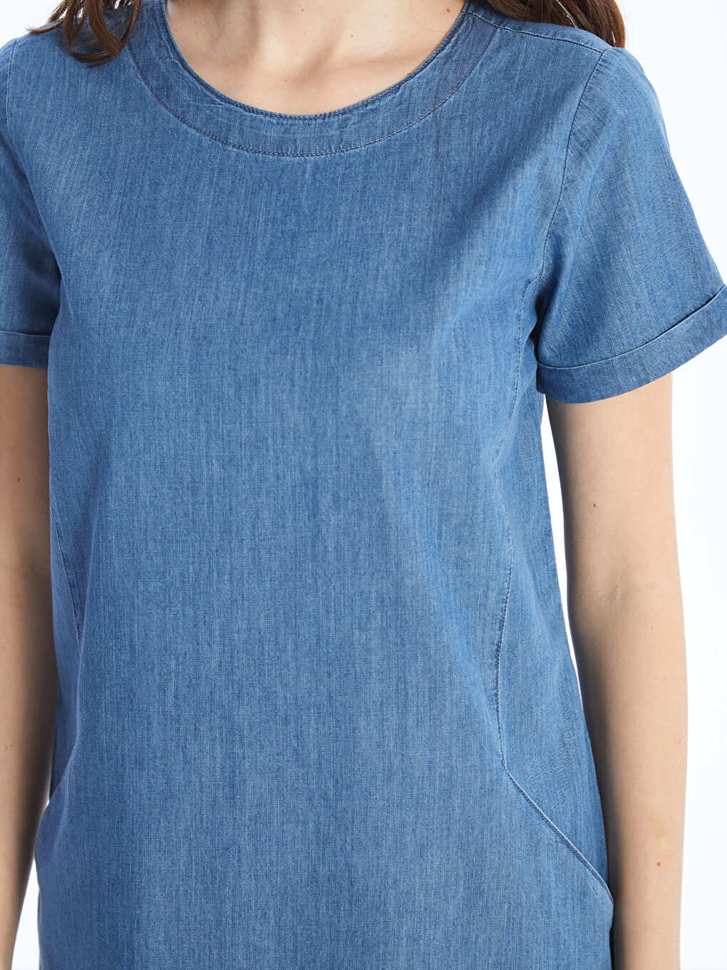 Crew Neck Straight Short Sleeve Women's Jean Dress -S4I836Z8-563