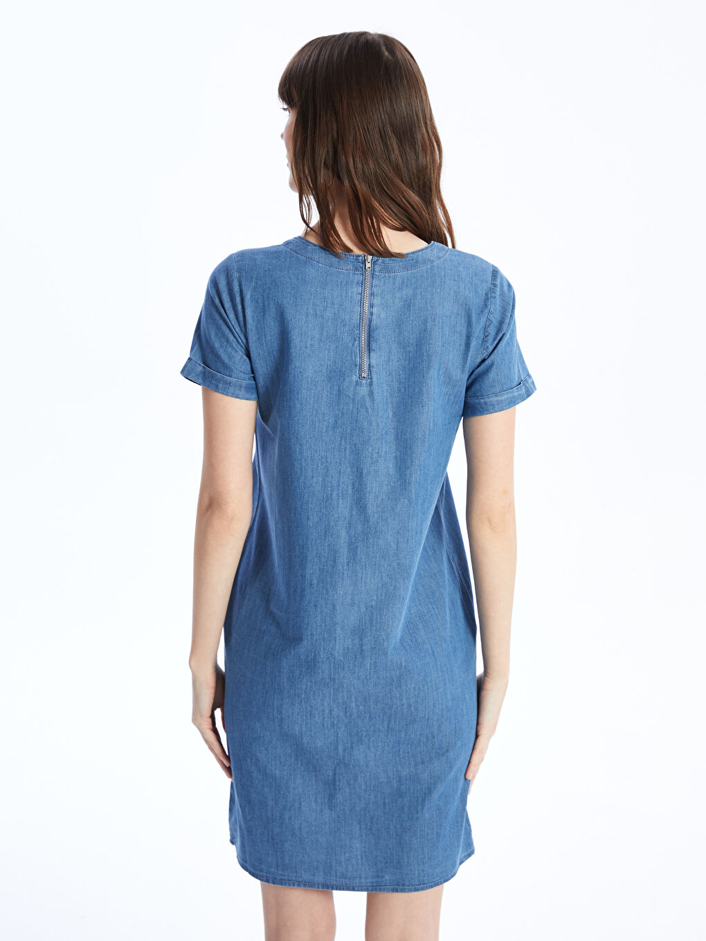 Crew Neck Straight Short Sleeve Women's Jean Dress -S4I836Z8-563