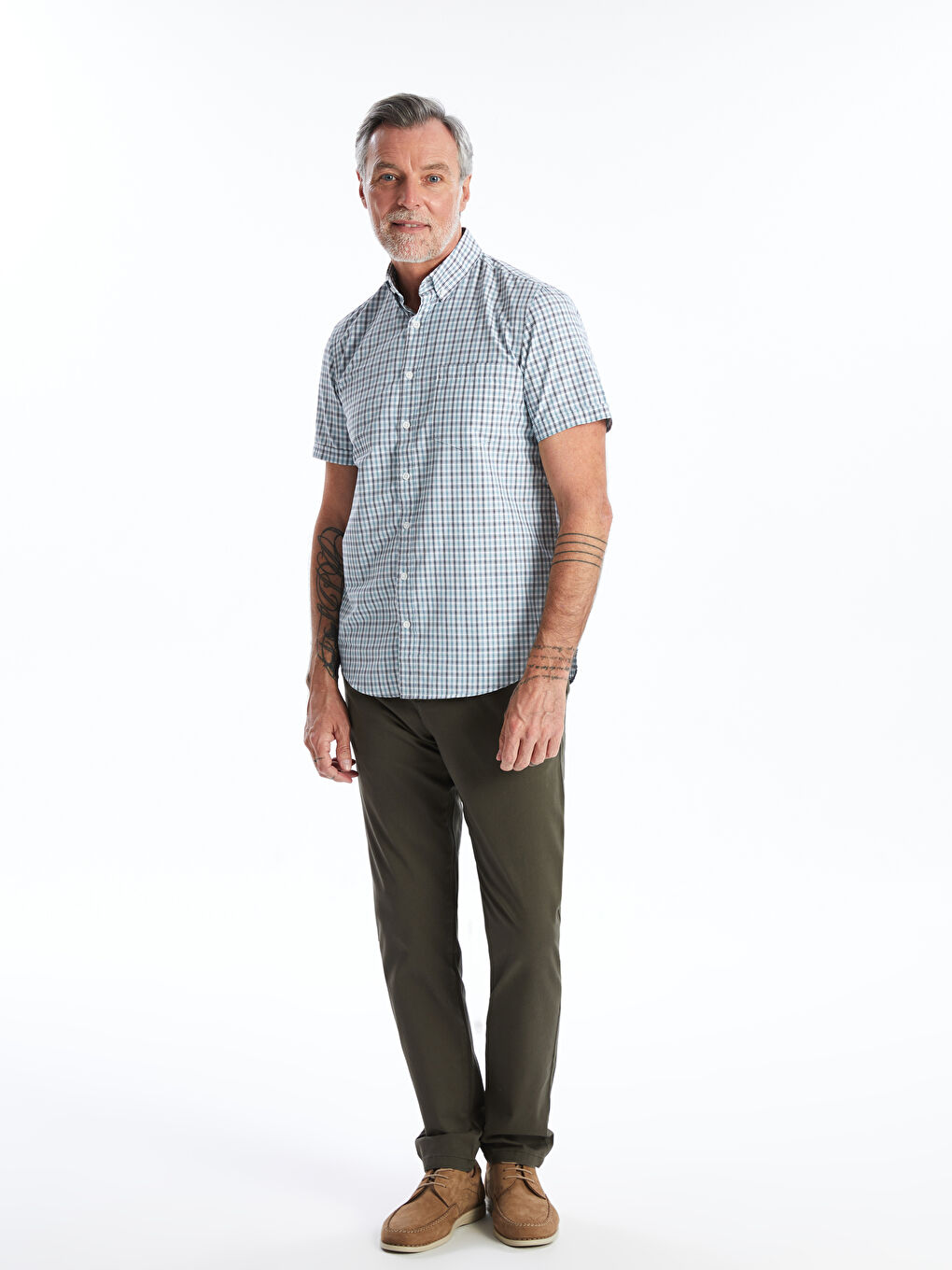 Regular Fit Short Sleeve Plaid Oxford Men's Shirt -S4I843Z8-LME