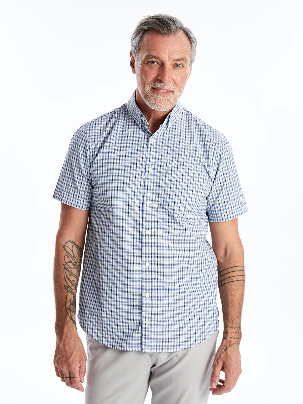 Regular Fit Short Sleeve Plaid Oxford Men's Shirt -S4I843Z8-LMR
