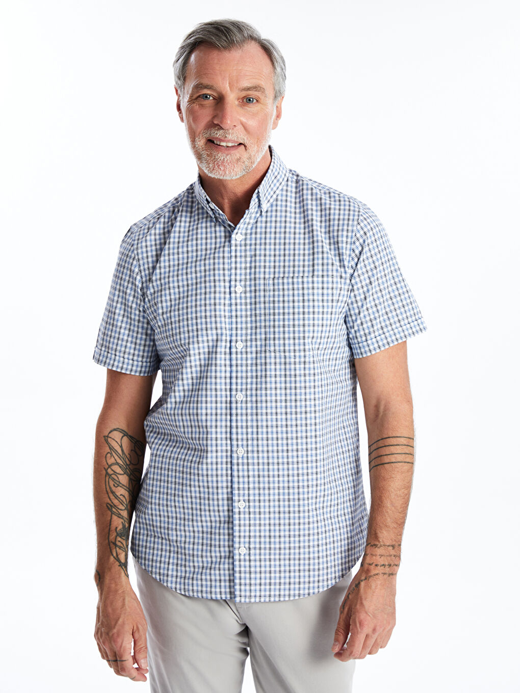 Regular Fit Short Sleeve Plaid Oxford Men's Shirt -S4I843Z8-LMR