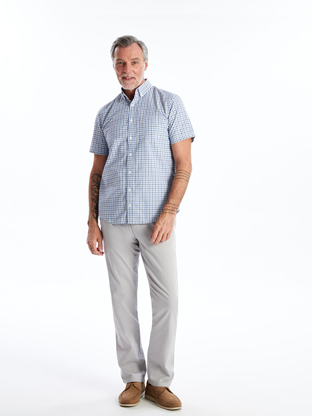 Regular Fit Short Sleeve Plaid Oxford Men's Shirt -S4I843Z8-LMR
