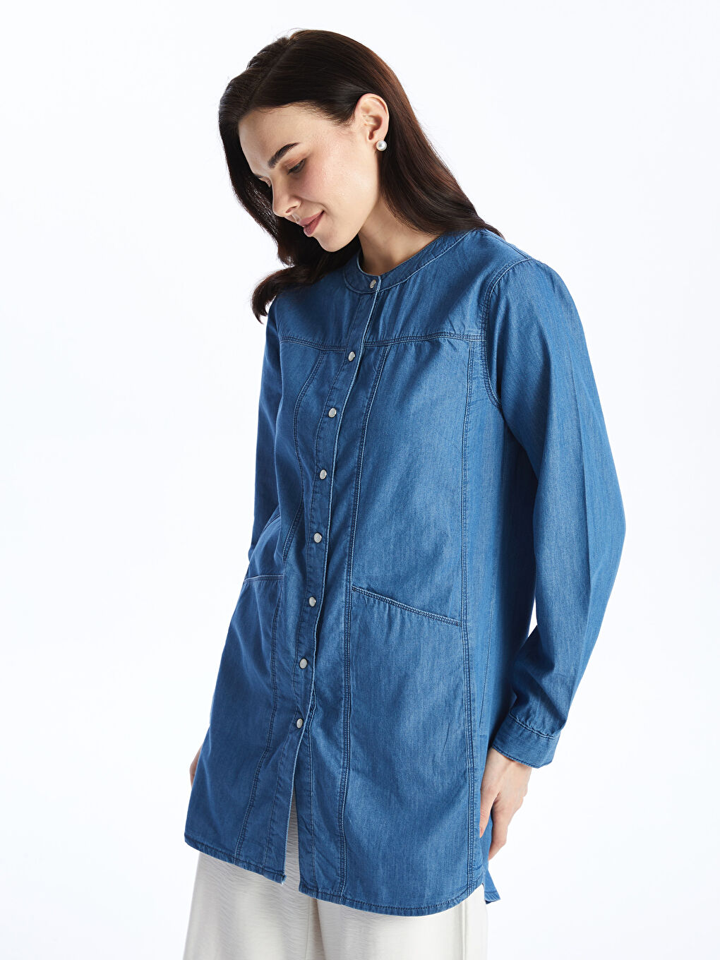 Siyah Bisiklet Yaka Kadın Jean Tunik-1