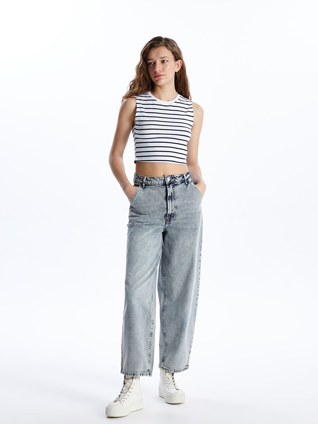 Crew Neck Striped Women's Crop -S4I864Z8-Q6K