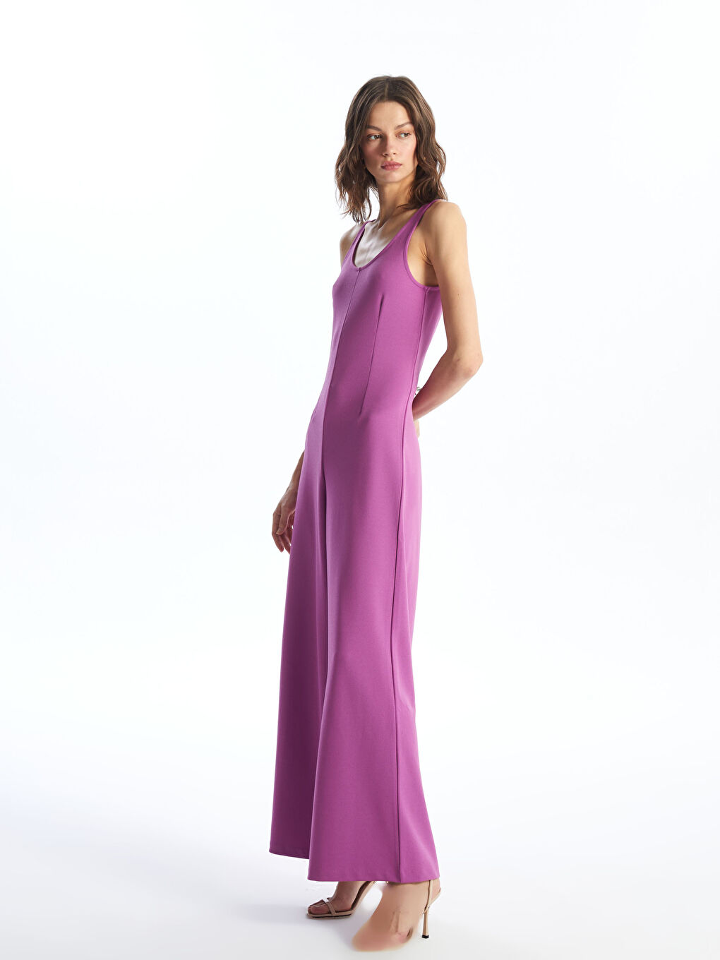 Women's U Neck Plain Jumpsuit -S4I865Z8-R2C
