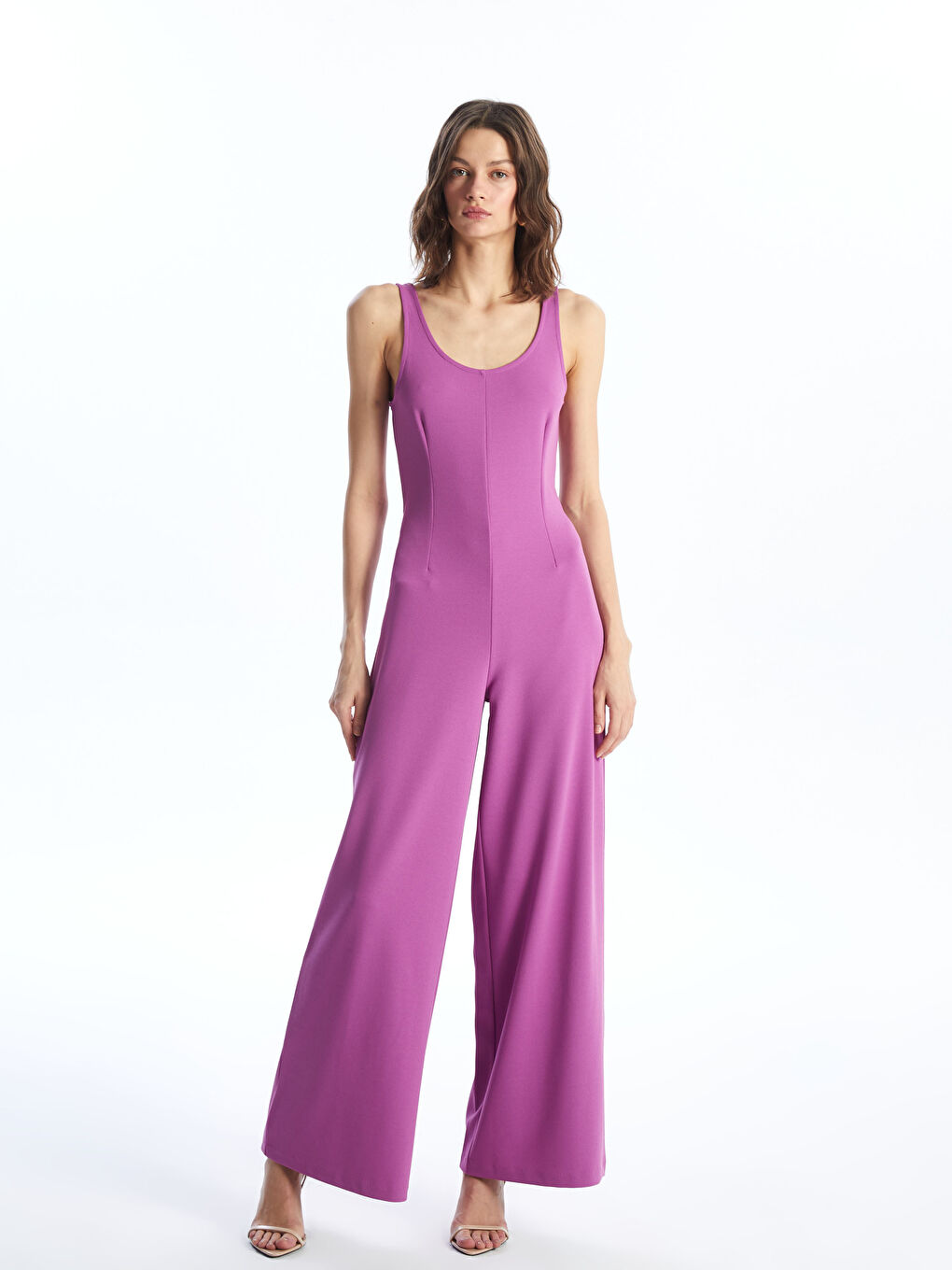 Women's U Neck Plain Jumpsuit -S4I865Z8-R2C