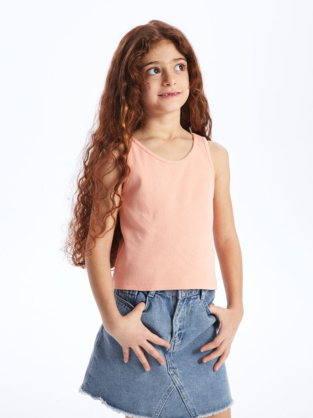 LCW Kids Uçuk Mercan Bisiklet Yaka Basic Kız Çocuk Atlet - 1