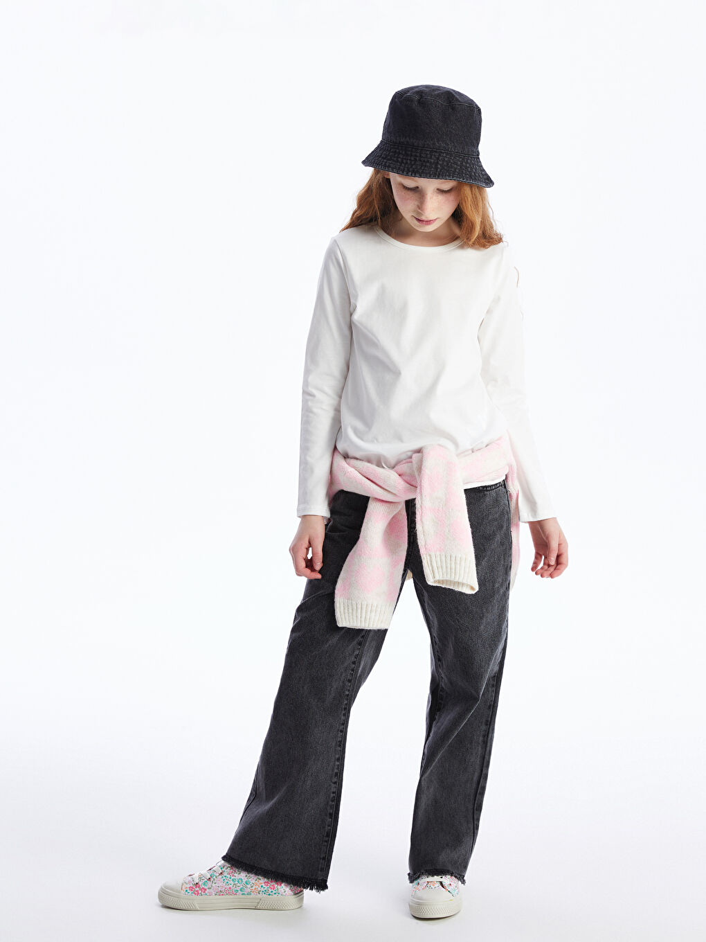 Crew Neck Basic Long Sleeve Girls' T-Shirt -S4I901Z4-FDU