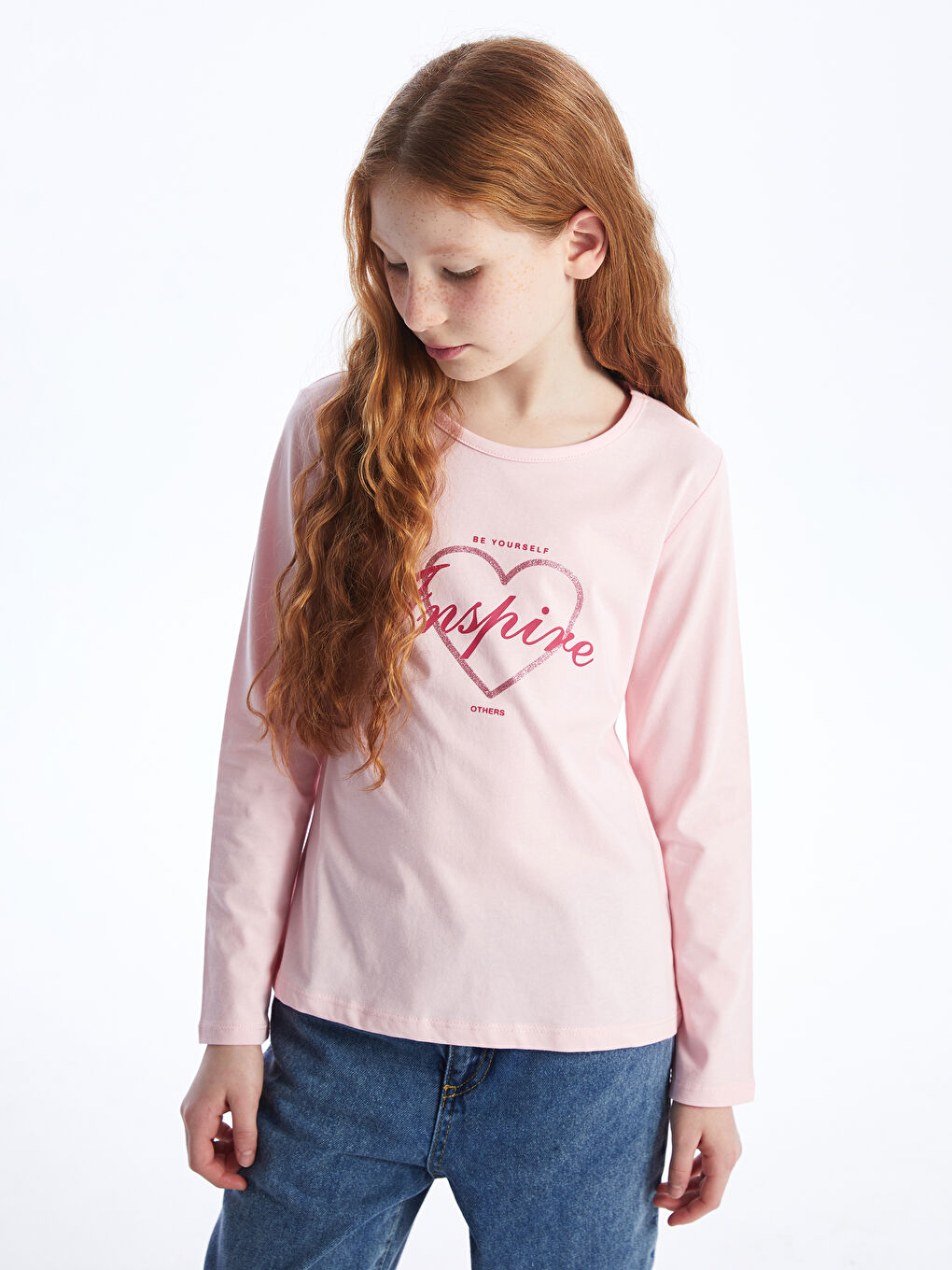 Pembe Bisiklet Yaka Baskılı Uzun Kollu Kız Çocuk Tişört