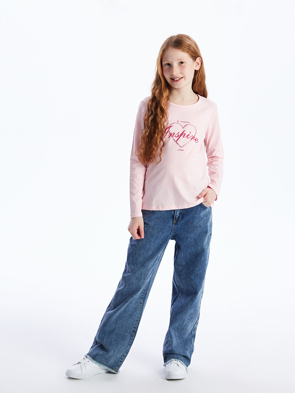 Pembe Bisiklet Yaka Baskılı Uzun Kollu Kız Çocuk Tişört-1