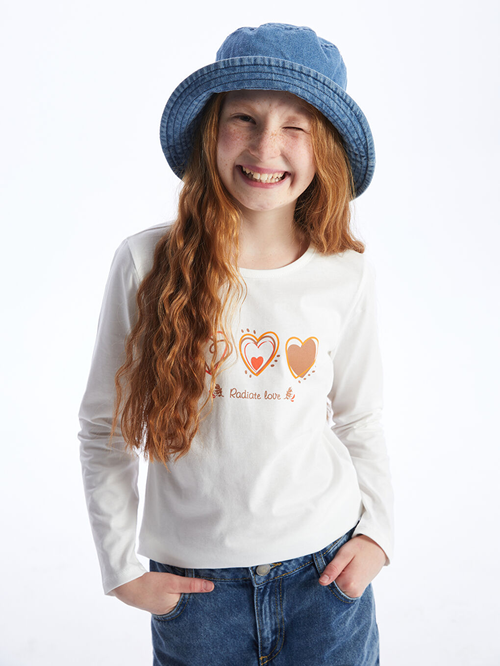 Crew Neck Printed Long Sleeve Girls' T-Shirt