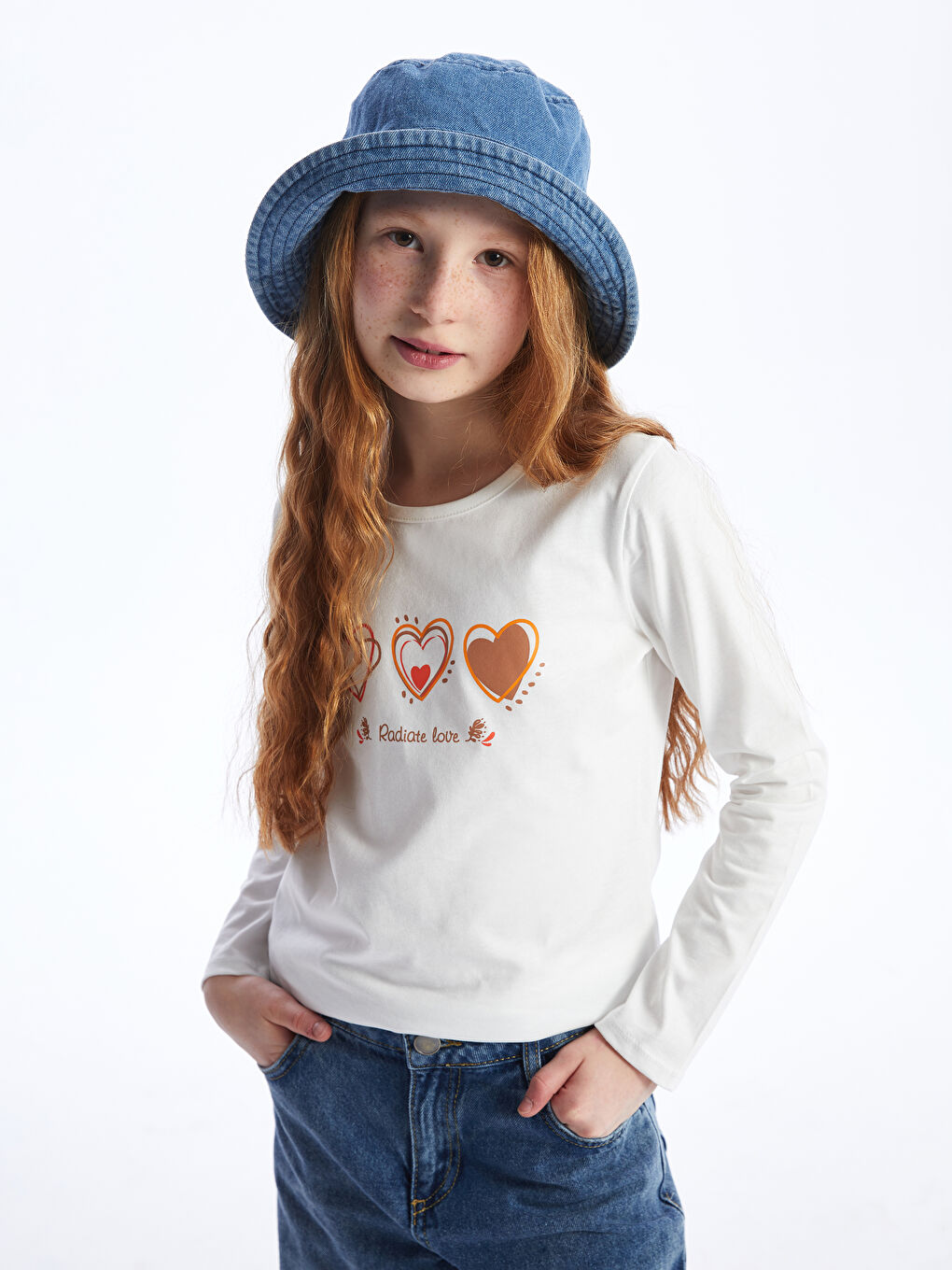 Crew Neck Printed Long Sleeve Girls' T-Shirt-2