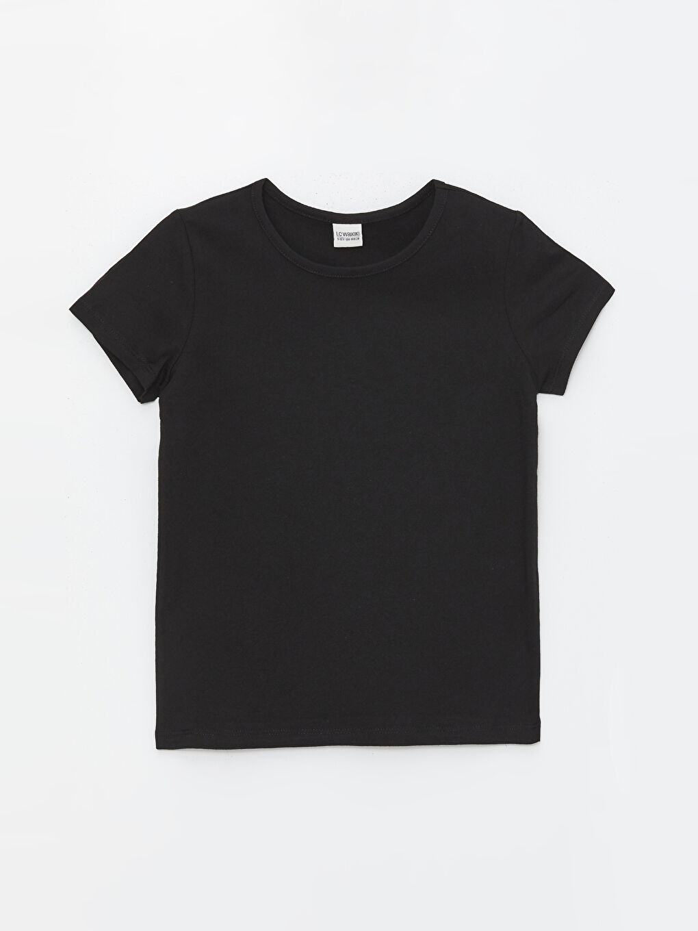 Siyah Bisiklet Yaka Basic Kısa Kollu Kız Çocuk Tişört-4