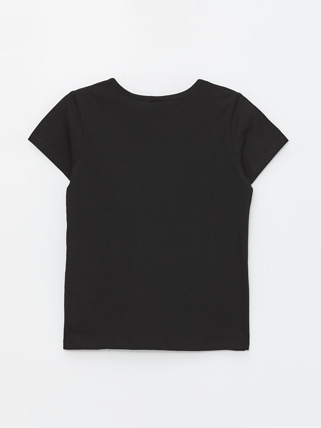 Siyah Bisiklet Yaka Basic Kısa Kollu Kız Çocuk Tişört-5