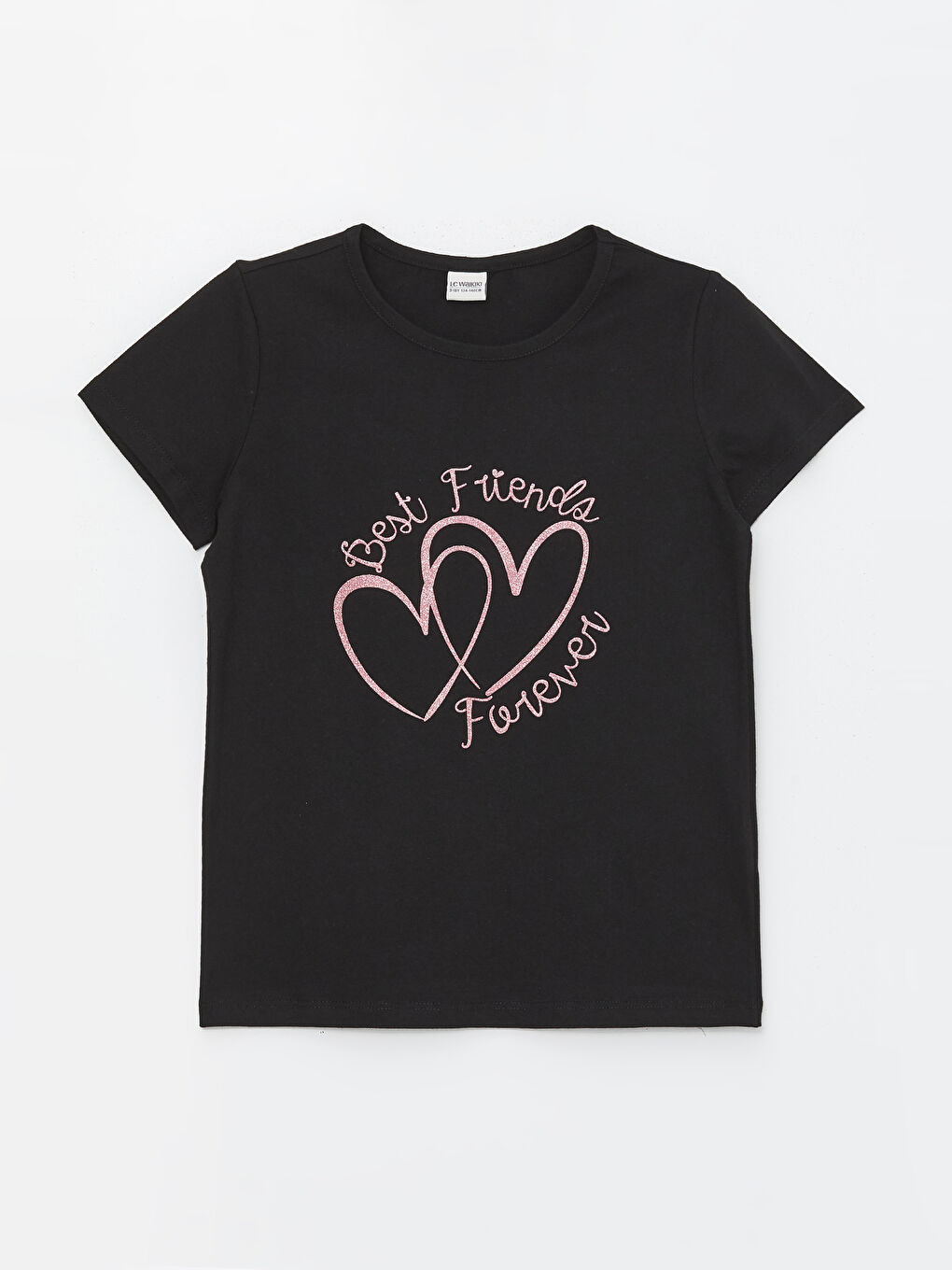 Siyah Bisiklet Yaka Baskılı Kısa Kollu Kız Çocuk Tişört-3