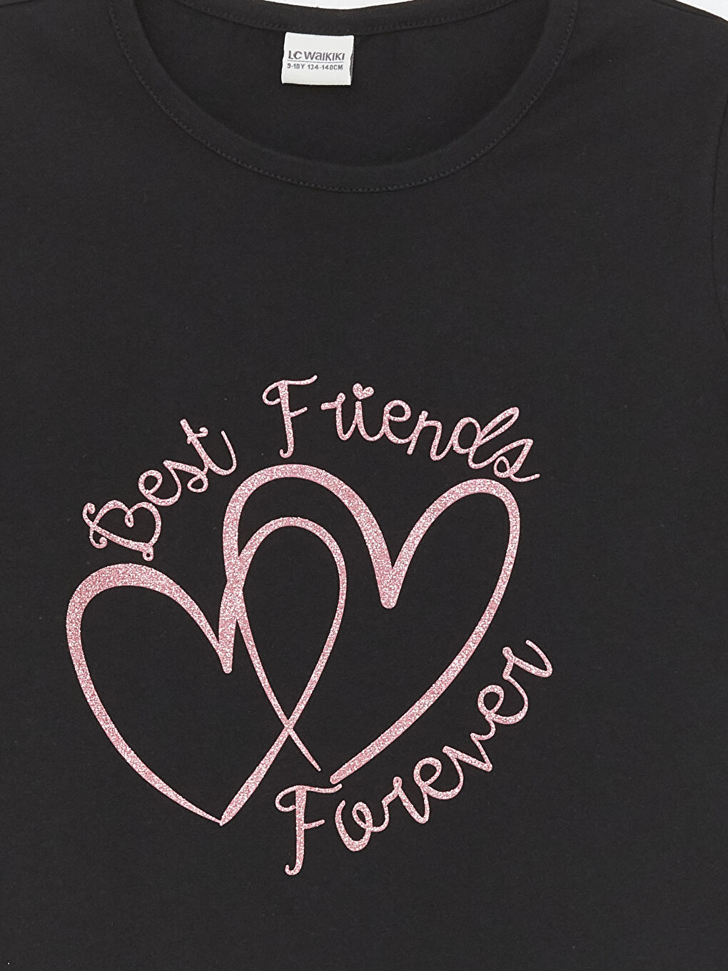 Siyah Bisiklet Yaka Baskılı Kısa Kollu Kız Çocuk Tişört-5