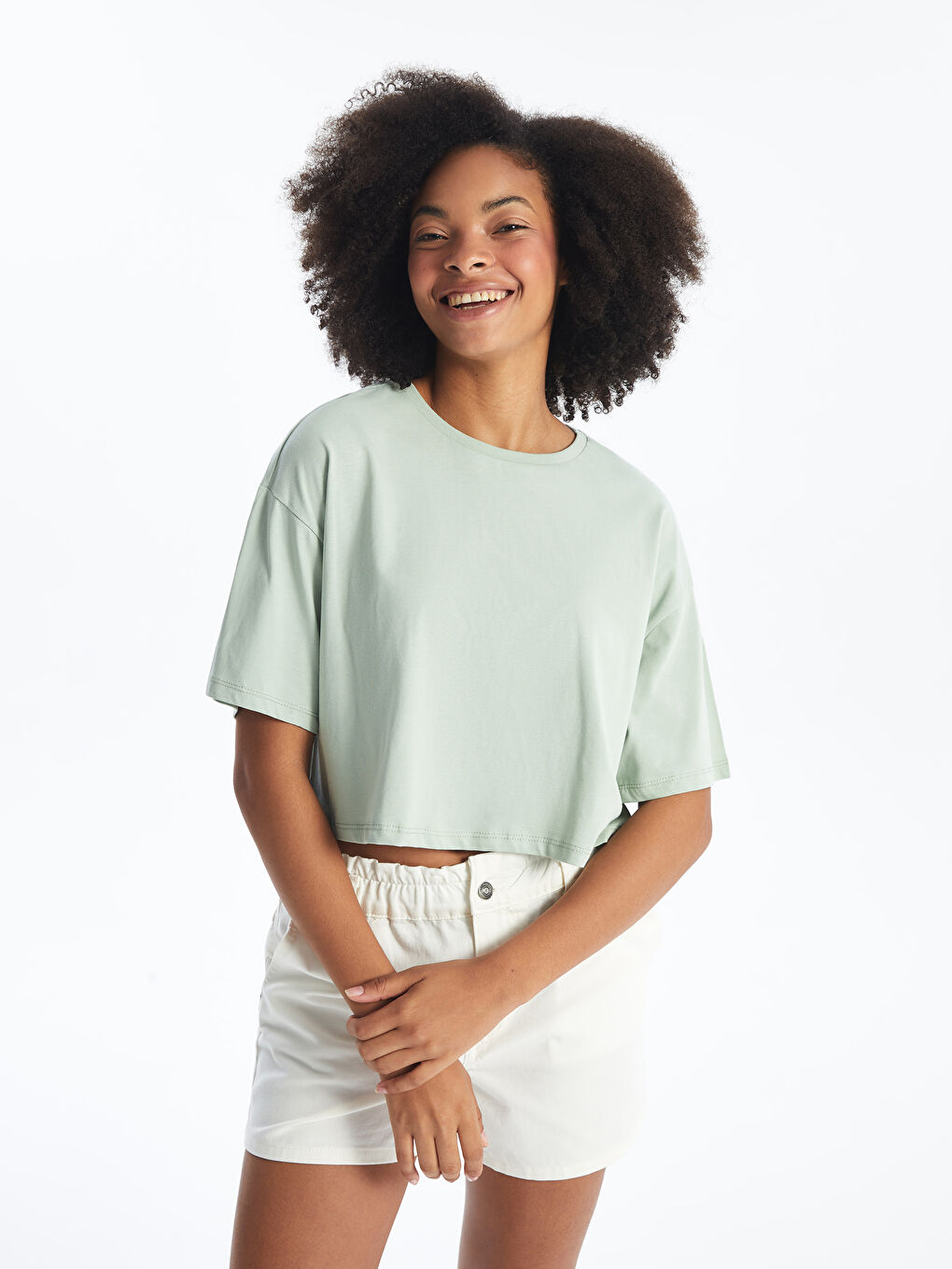 Crew Neck Straight Short Sleeve Women's Crop -S4I929Z8-SBD