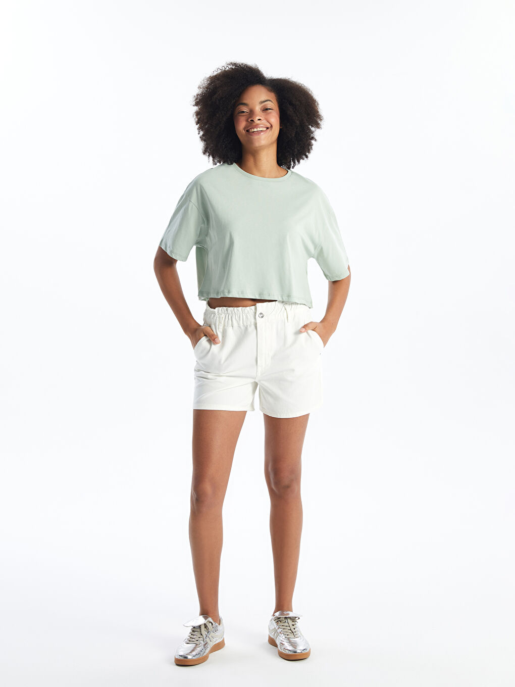 Crew Neck Straight Short Sleeve Women's Crop -S4I929Z8-SBD