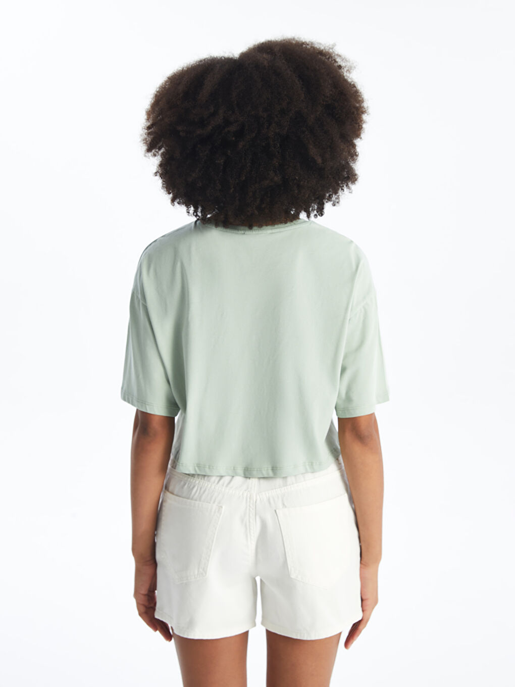 Crew Neck Straight Short Sleeve Women's Crop -S4I929Z8-SBD