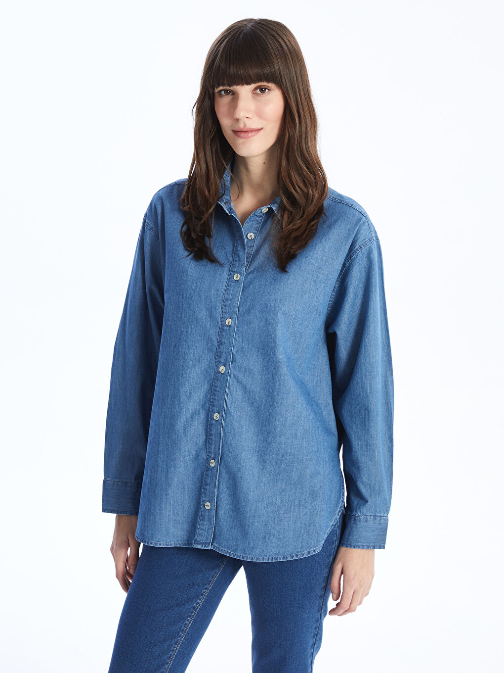 Straight Long Sleeve Oversize Women's Jean Shirt -S4I953Z8-311