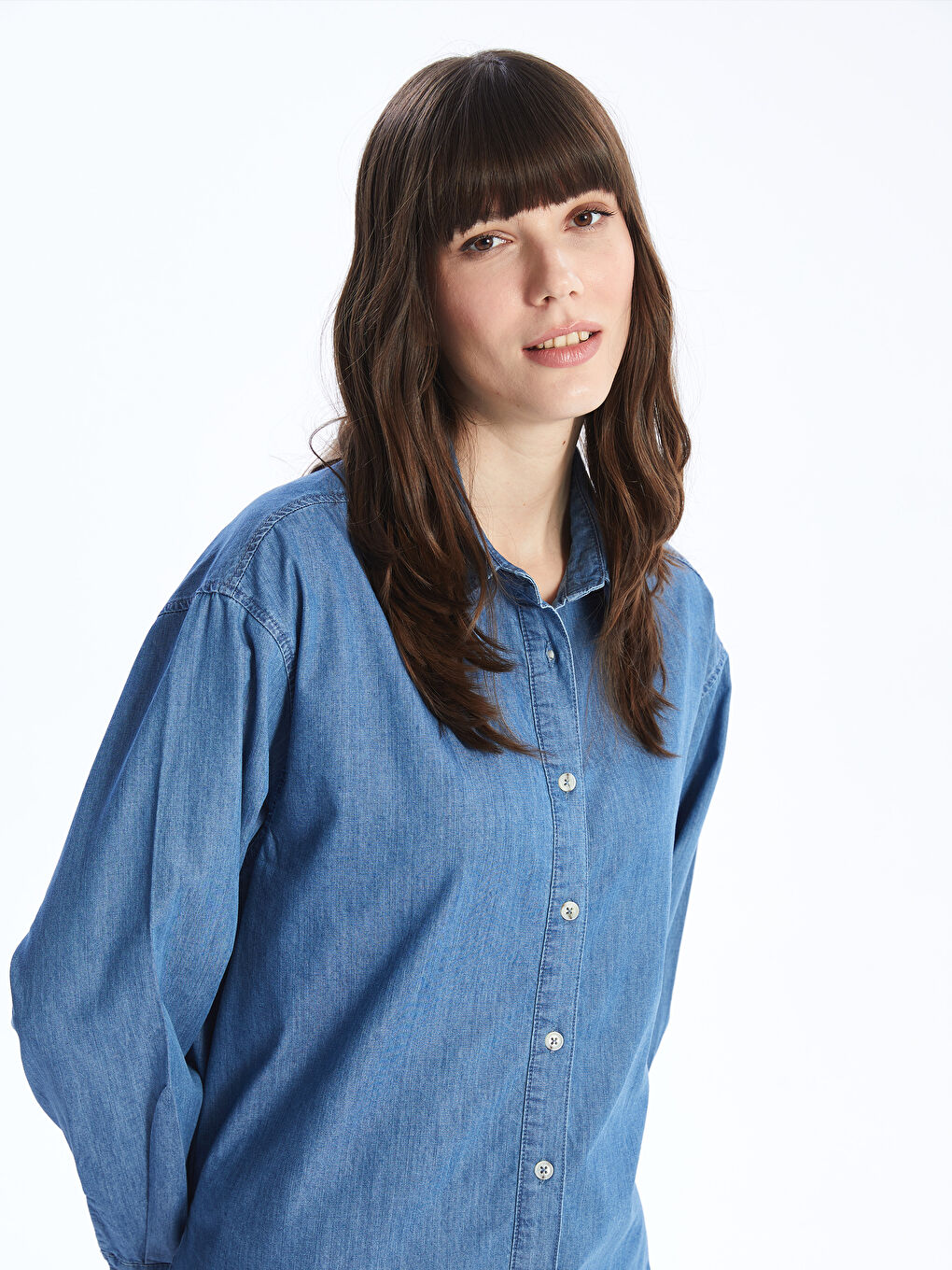 Straight Long Sleeve Oversize Women's Jean Shirt -S4I953Z8-311