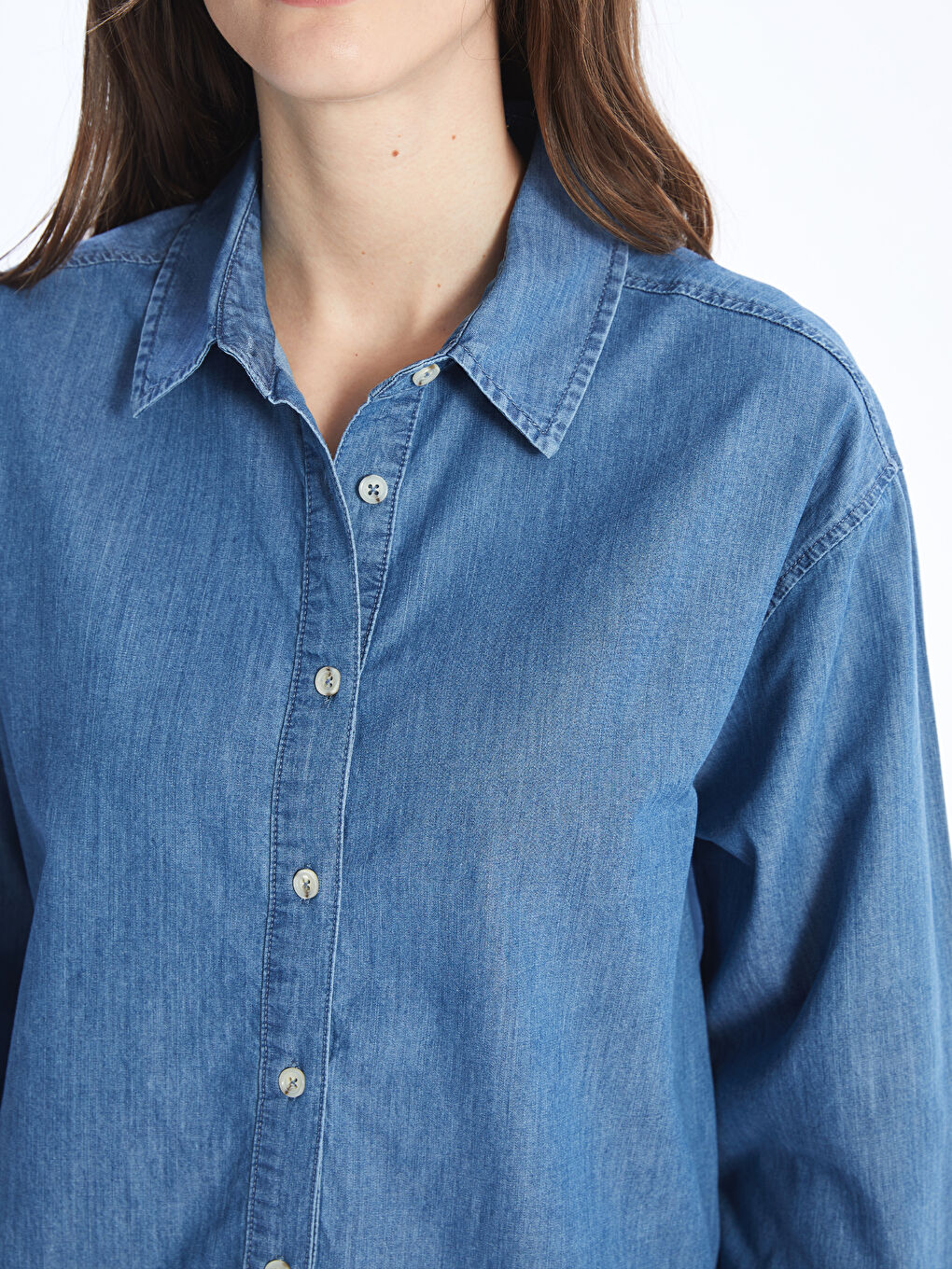 Straight Long Sleeve Oversize Women's Jean Shirt -S4I953Z8-311