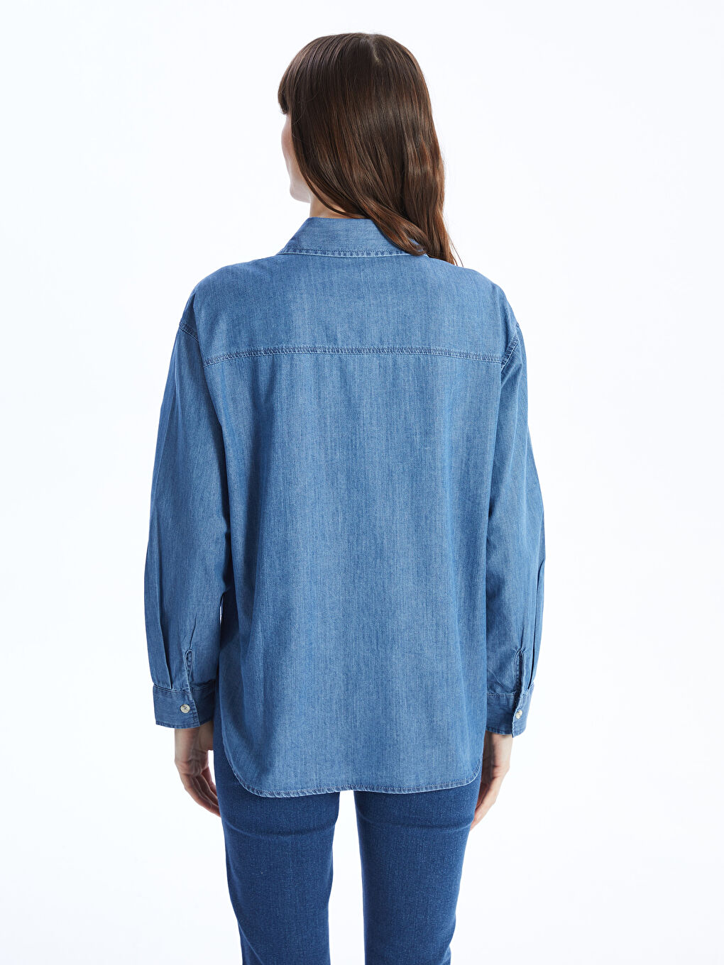 Straight Long Sleeve Oversize Women's Jean Shirt -S4I953Z8-311
