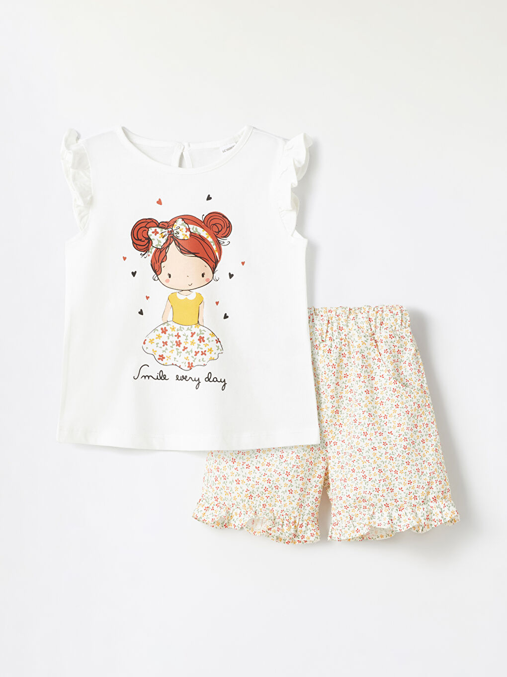 Ensemble 2 Pièces T-Shirt Imprimé à Manches Courtes Col Rond et Shorts