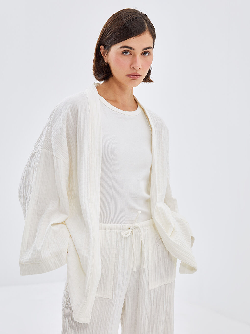 Shawl Collar Straight Long Sleeve Women's Kimono -S4IA72Z8-R9J