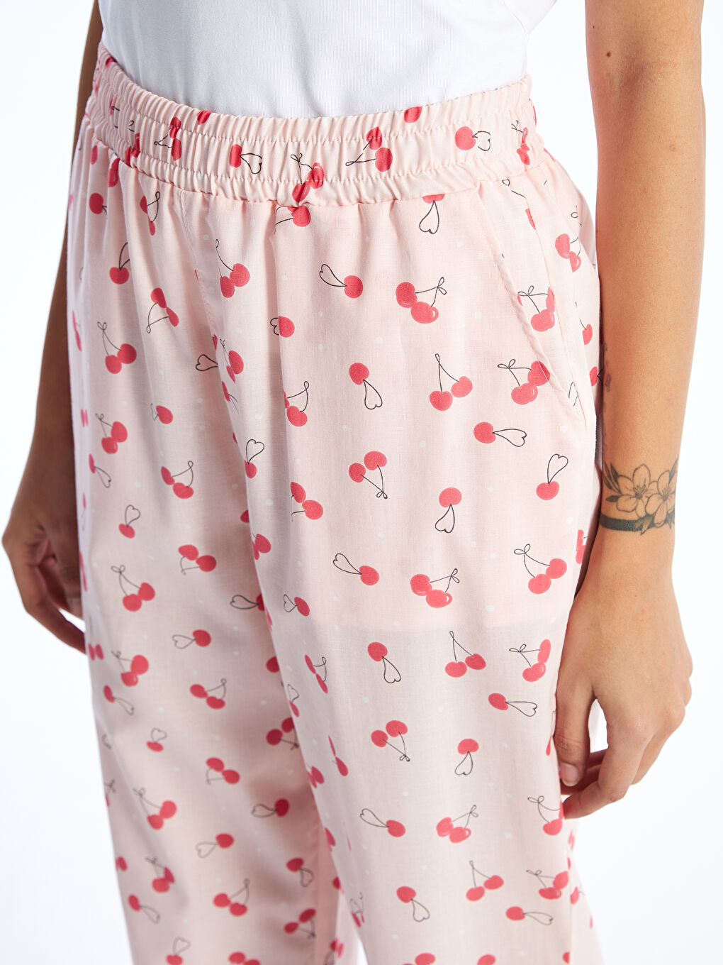 Pembe Beli Lastikli Desenli Kadın Pijama Altı-4