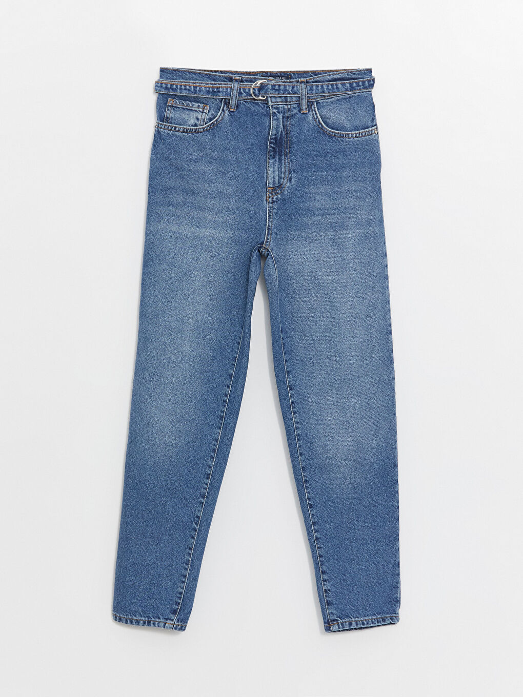 LCW Jeans Orta İndigo Rodeo Beli Kemerli Mom Fit Kadın Jean Pantolon - 5