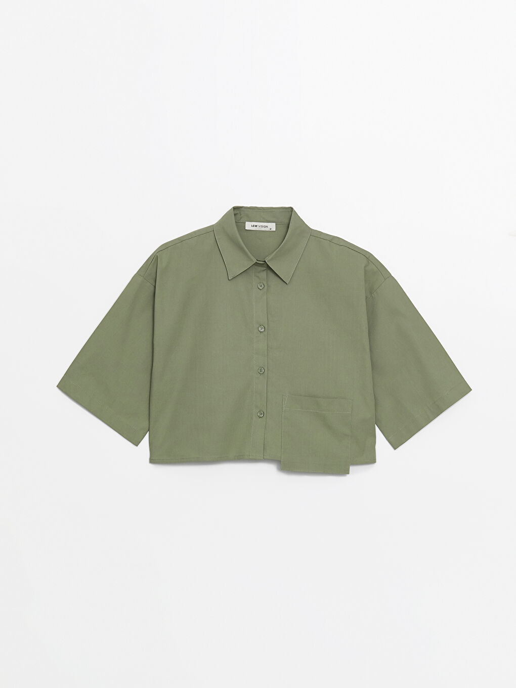 Plain Short Sleeve Crop Poplin Women's Shirt -S4IA90Z8-GC8