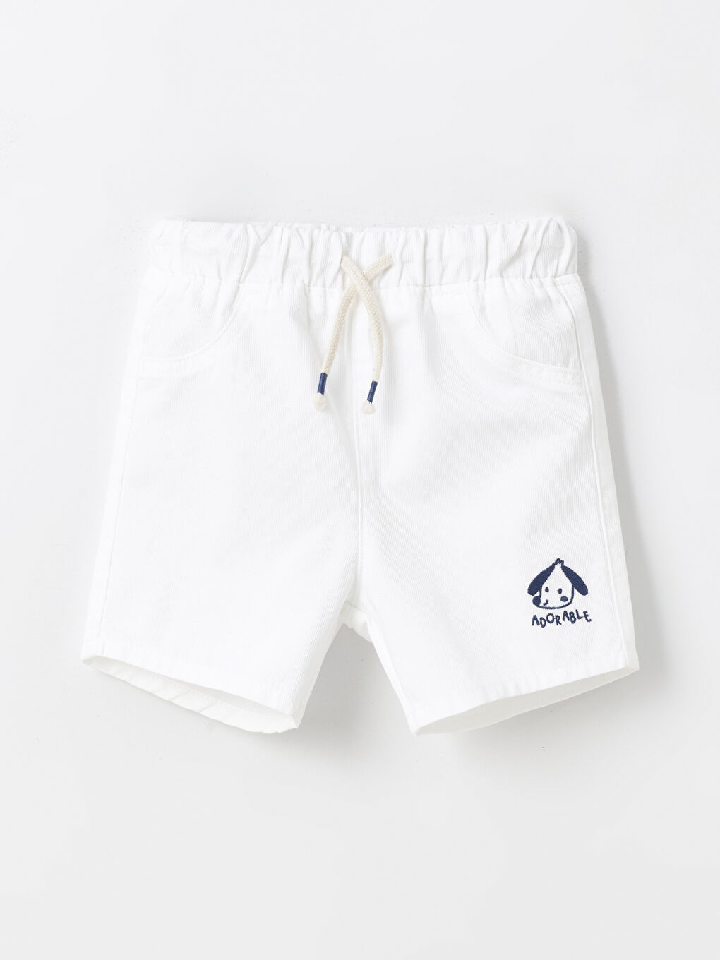 Beyaz Beli Lastikli Erkek Bebek Şort