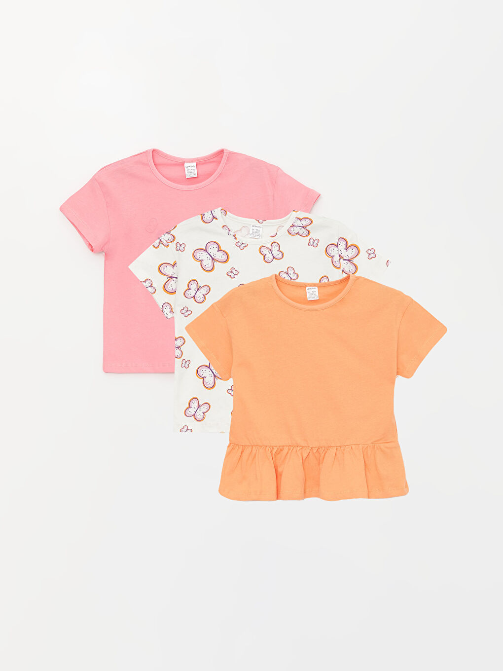 Pembe Bisiklet Yaka Baskılı Kız Bebek Tişört 3'lü-1