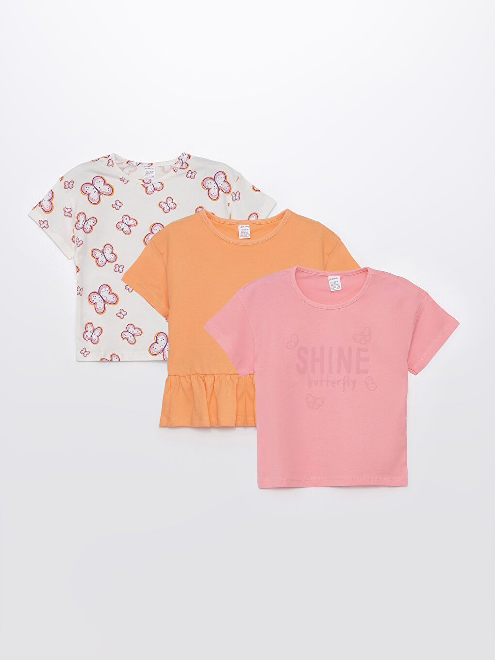 Pembe Bisiklet Yaka Baskılı Kız Bebek Tişört 3'lü