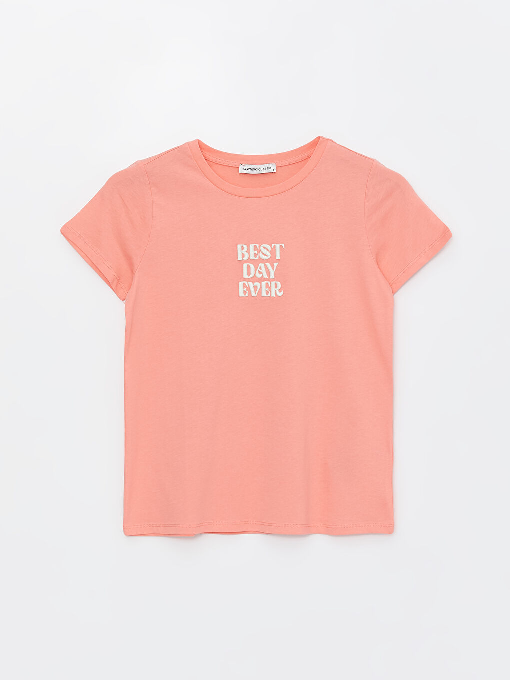 Mercan Bisiklet Yaka Baskılı Kısa Kollu Kadın Tişört-5