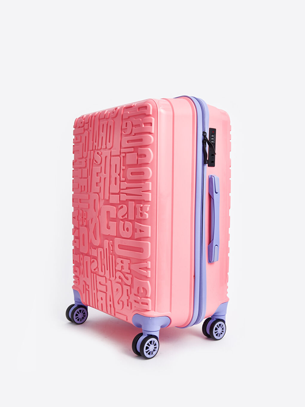 Pembe Baskılı Kilit Detaylı Orta Boy Valiz-1