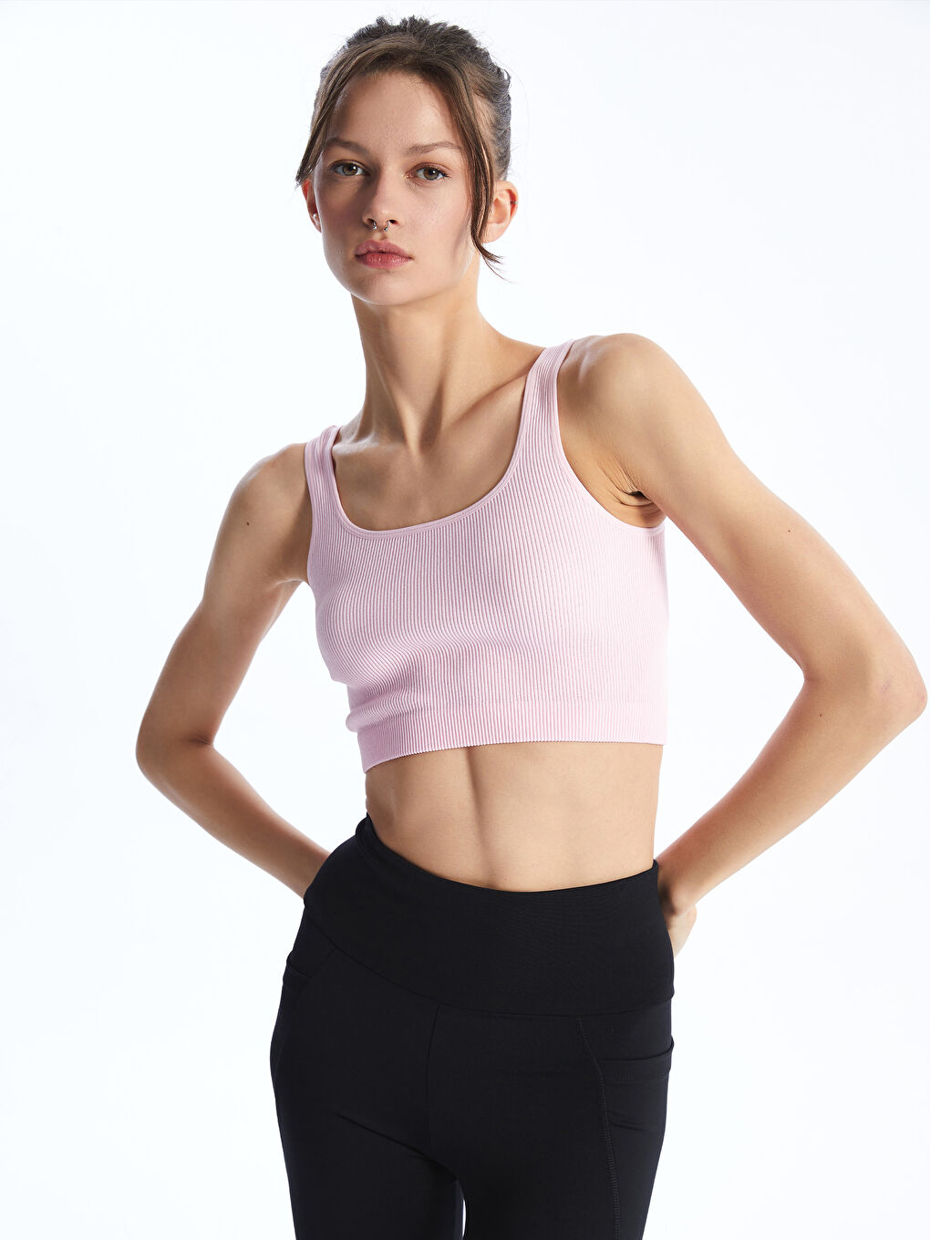 Women's U Neck Plain Crop Top -S4IB64Z8-QXB