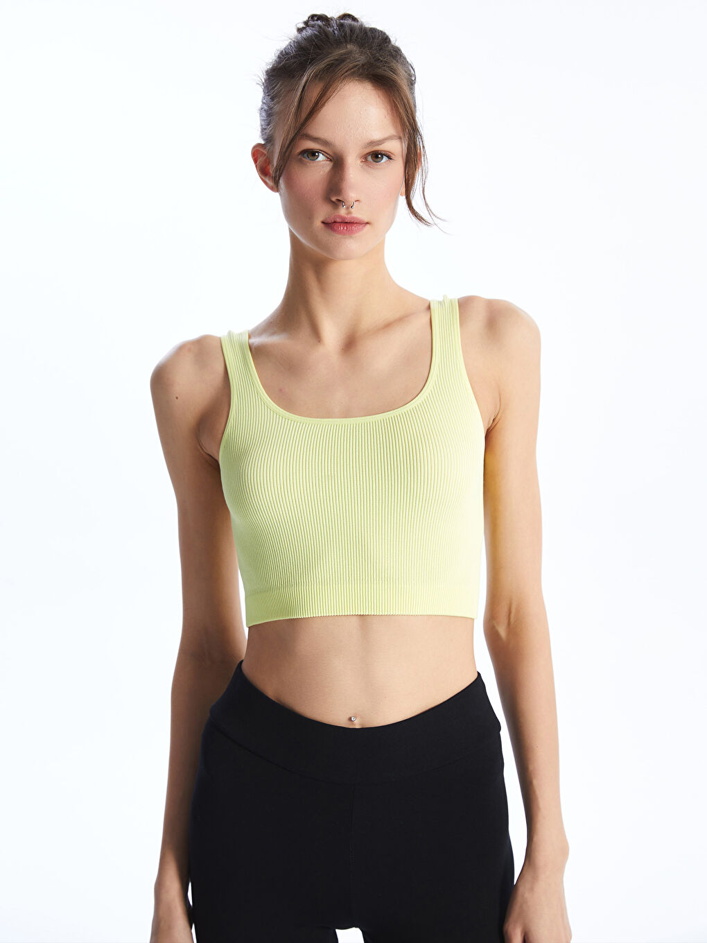Women's U Neck Plain Crop Top -S4IB64Z8-SXE