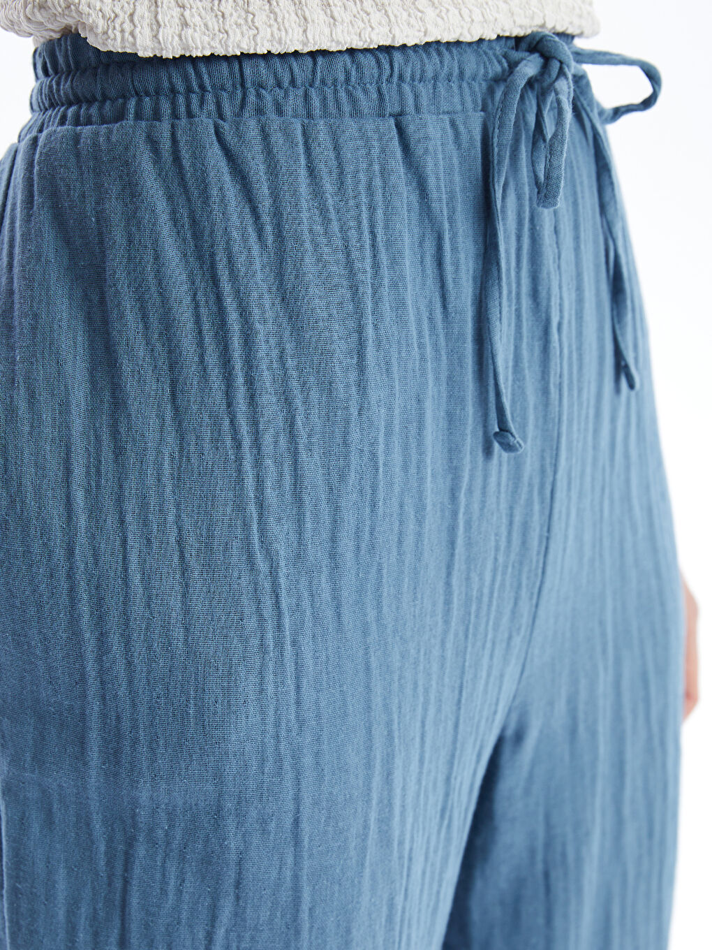 Lacivert Beli Lastikli Havuç Kesim Kadın Pantolon-2