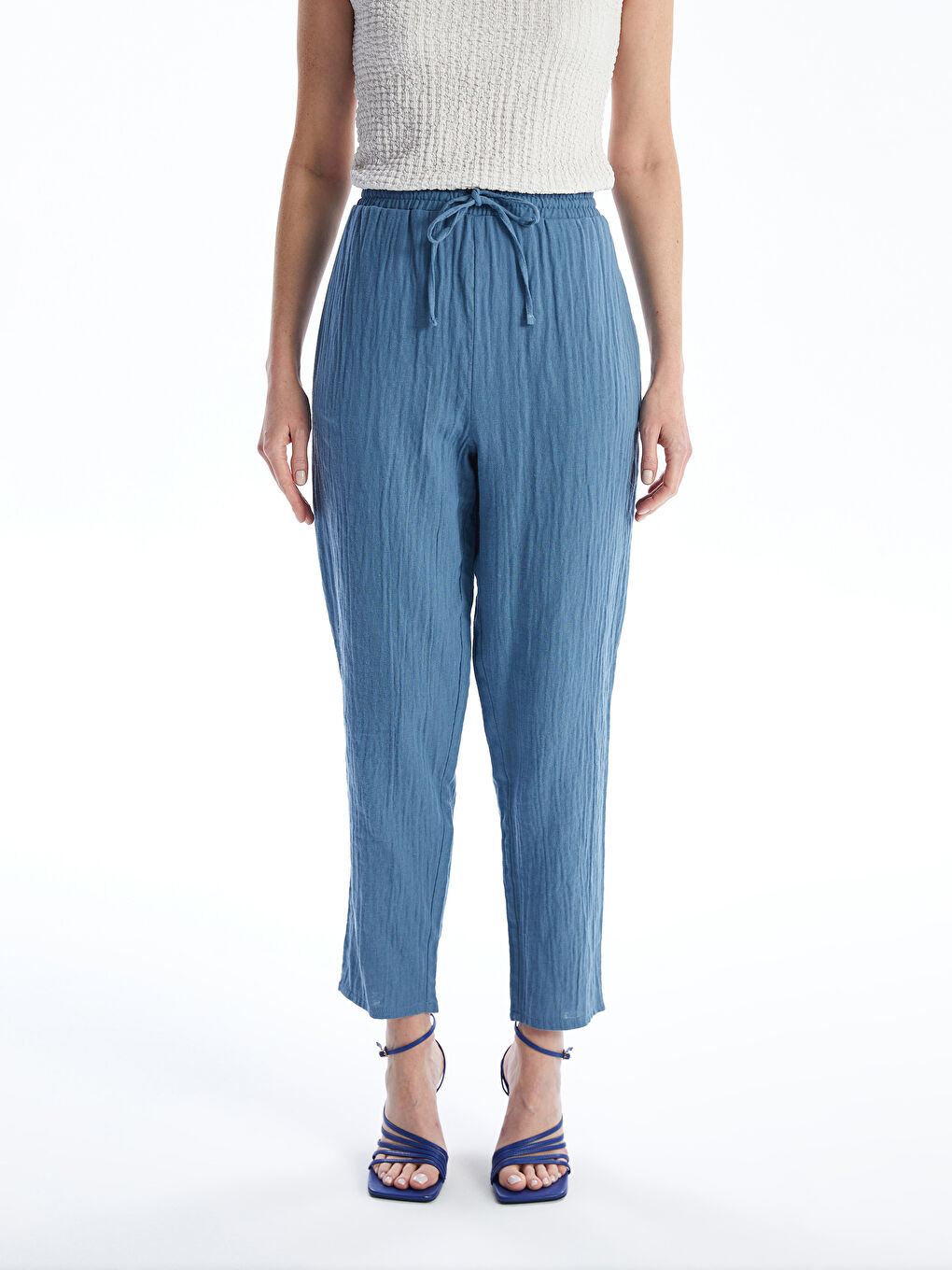 Lacivert Beli Lastikli Havuç Kesim Kadın Pantolon-3