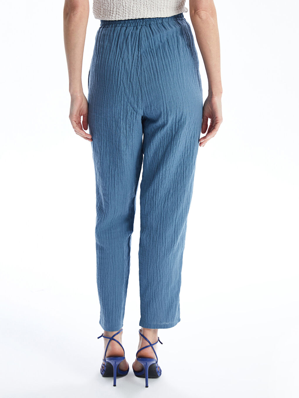 Lacivert Beli Lastikli Havuç Kesim Kadın Pantolon-4