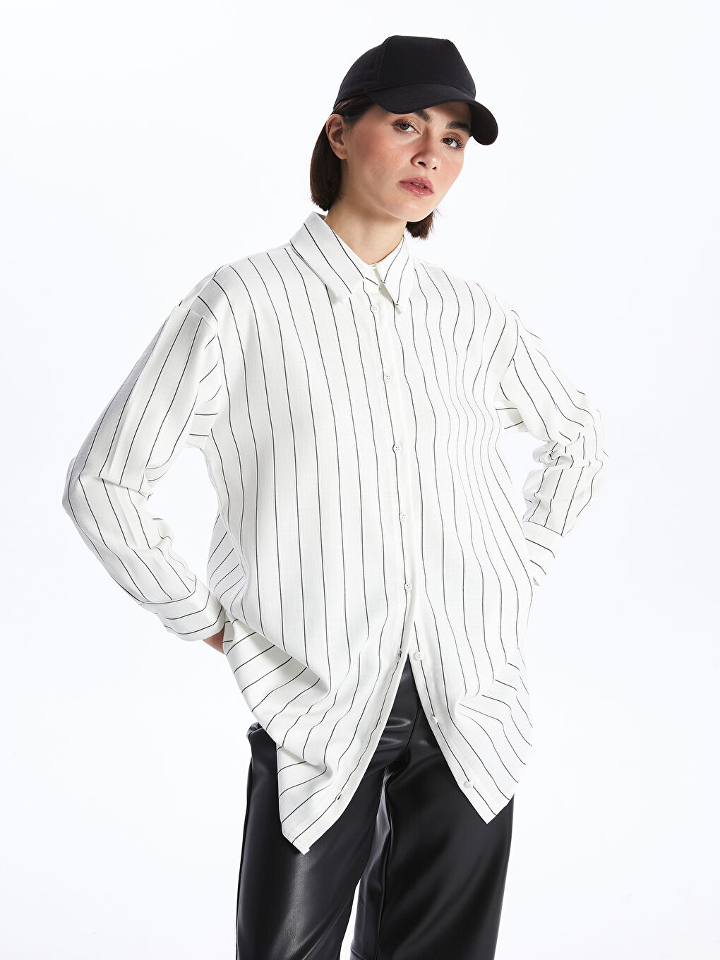 Siyah Çizgili Oversize Kadın Gömlek Tunik