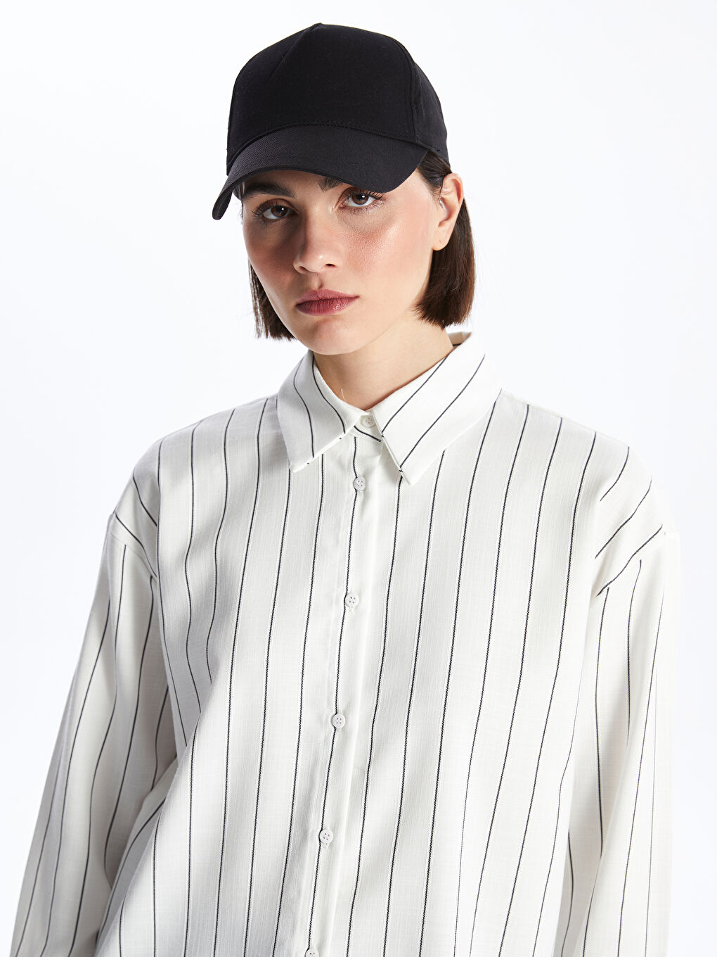 Siyah Çizgili Oversize Kadın Gömlek Tunik-1