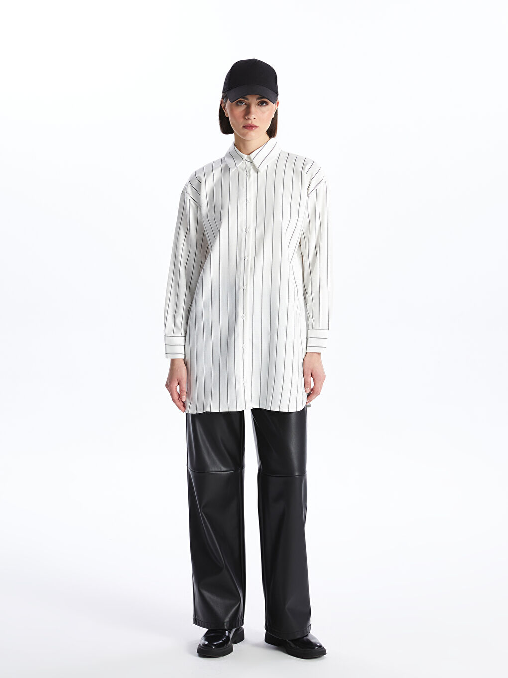 Siyah Çizgili Oversize Kadın Gömlek Tunik-2